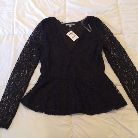 Pendulum Lace Long sleeve v-neck black top